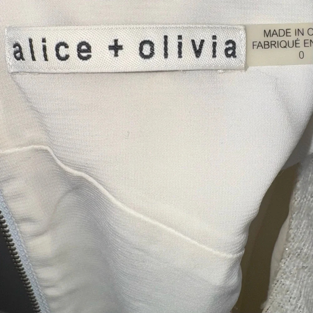 Alice + Olivia Ivory Cream Silver Metallic Shift Dress. Women’s Floral Dress - Picture 4 of 8